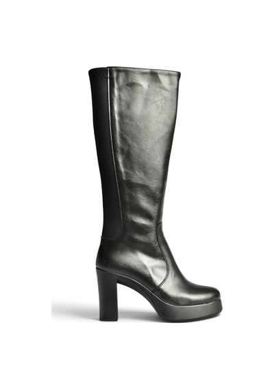 Fox Shoes Z996224509 Siyah Arkası Dalgıç Streç Kumaş Kalın Topuklu Kadın Çizme