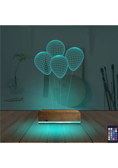Luvivia Balon Kutlama Doğum Günü 3d Lamba - Masa Gece Lambası Şeffaf