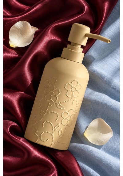 Rosıe Kum Beji Çiçek Dokulu Yuvarlak Seramik Sıvı Sabunluk 350 Ml Karışık
