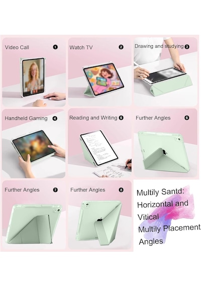 Apple Uyumlu iPad Air 11inç M2/m3 Air 4/5.nesil 10.9 Kılıf Mika Trifolding Şeffaf Kalem Bölmeli Kılıf