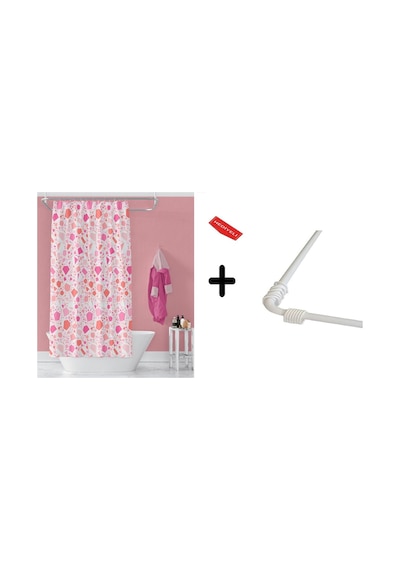 Banyo Perdesi 6811 1x180x200, Perde Borusu Askı Aparatı Köşe Boru Beyaz Hediyeli, Duş Perdesi Seti Çok Renkli