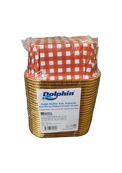 Dolphin Muffin Kare Kağıt Kırmızı Puantiyeli Altın Kek Kalıbı Kapsülü Kabı - 25 Adetlik 1 Paket Renkli