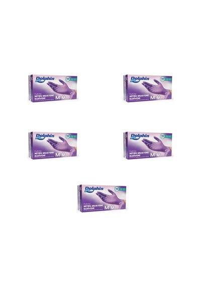Dolphin Tek Kullanımlık Lila Nitril Eldiven - Muayne Eldiveni Medium Orta Boy - 100'lü 5 Paket