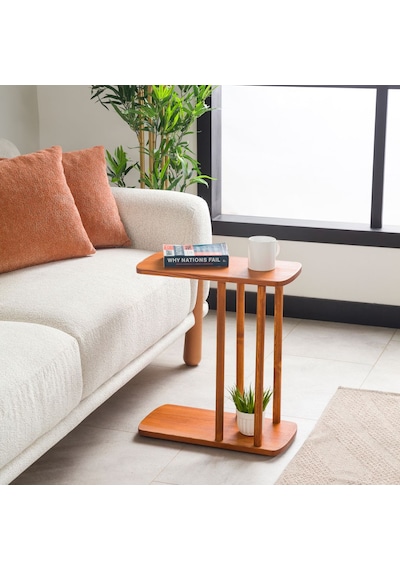 Furnirem Masif Çam Ahşap Modern C Sehpa Koltuk Yanı Yan Sehpa 49x24x55 Cm Kestane