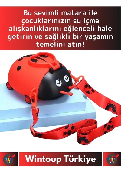 Premium Yüksek Kaliteli Sızdırmaz Su Matarası Sevimli Uğur Böceği Askılı Suluk Matara 550 Ml Çok Renkli