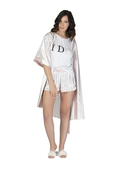U&me Bride Stripe Saten Sabahlık Pudra Um201124012 R077 Pudra
