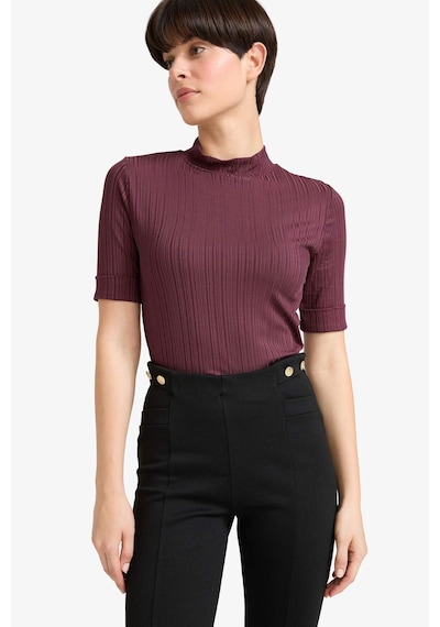 Defacto Regular Fit Yarım Balıkçı Yaka Fitilli Kaşkorse Kısa Kollu Tişört B1177ax25aubr86 Pembe