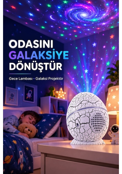 Dinozor Yumurtası Galaksi Projektör Gece Lambası 4'ü 1 Arada Bluetooth Hoparlörlü Çok Renkli 73502937