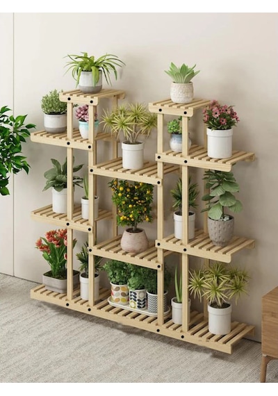 Alandekor Natural Doğal Ahşap Dekoratif Çiçeklik Saksılık Balkon Standı Şeffaf