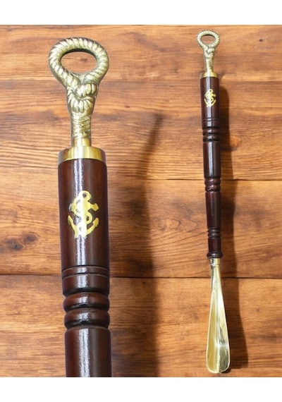 Ayakkabı Çekeceği Ahşap Tutacaklı Fırçalı Set-bronz