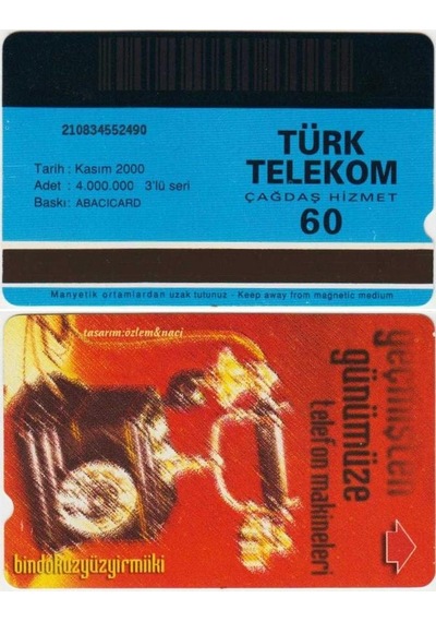Geçmişten Günümüze Teleon Makineleri Telefon Kartı 60 Kontör Türk Telekom. Kasım 2000