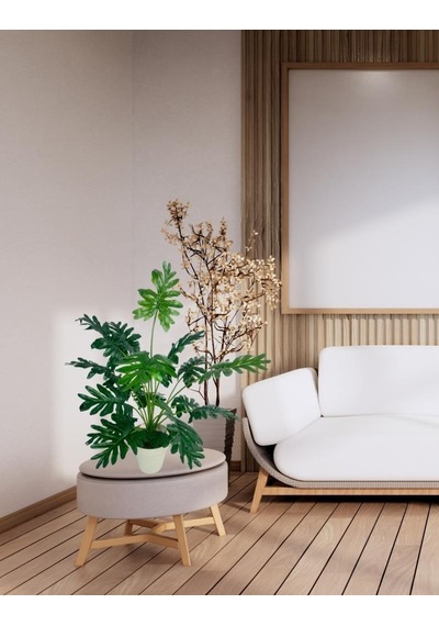 Yapay Ağaç Salon Bitkisi Syngonium 70 Cm 18 Yaprak Beyaz Saksıda