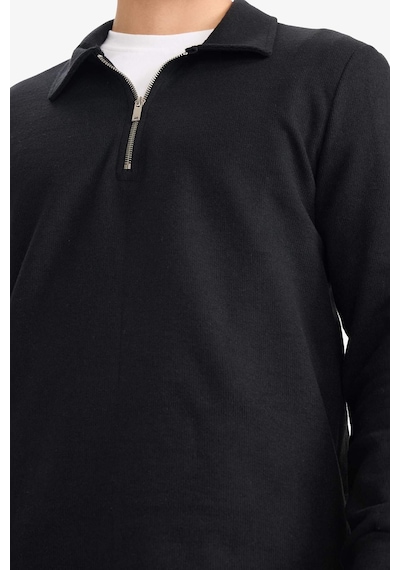 Defacto Regular Fit Polo Yaka Yarım Fermuarlı Sweatshirt F2802ax25aubk81 Siyah-bk81