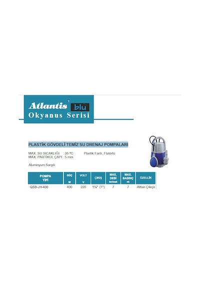 Atlantis Qsb-jh-400 400w Plastik Gövdeli Temiz Su Dalgıç Pompa