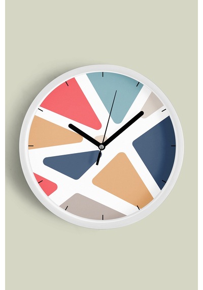 Soyut - Geometrik Temalı Modern Duvar Saati - 42cm - Önü Camlı Beyaz Kasa - Sessiz Mekanizma-jh0315 Beyaz