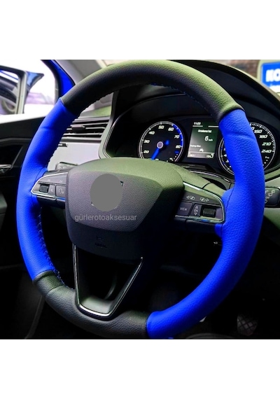 Hyundai Era Uyumlu Direksiyon Kılıfı Iki Renkli Mavi-siyah