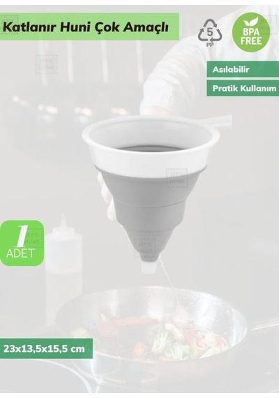Huni Katlanır Mutfak Hunisi Silikon Huni Bpa Free Beyaz Gri
