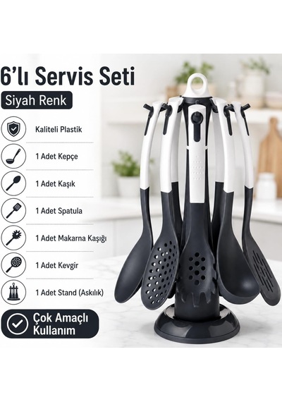 6'li Standlı Mutfak Servis Seti, Kepçe Spatula Kevgir Kaşık Diğer