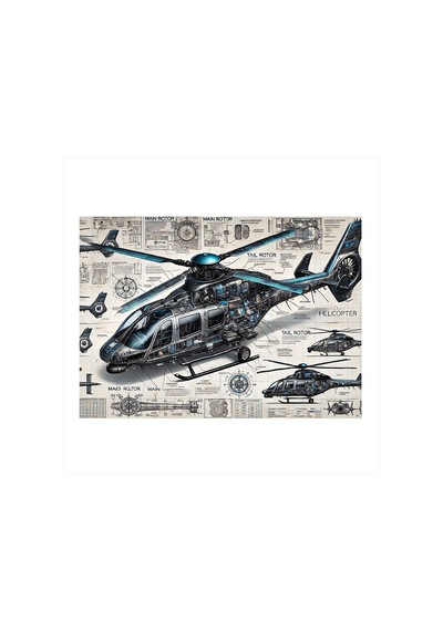 Teknik Çizimli Helikopter Hediyelik Mdf Tablo