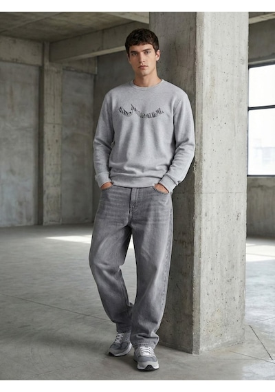 LTB Regular Fit Sign Baskılı Bisiklet Yaka Gri Sweatshırt
