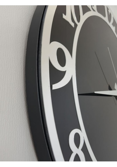 Ayna Denizi Silver Matris Black Model Gümüş Siyah Renk 50 CM Dekoratif Aynalı Duvar Saati Gümüş - Siyah