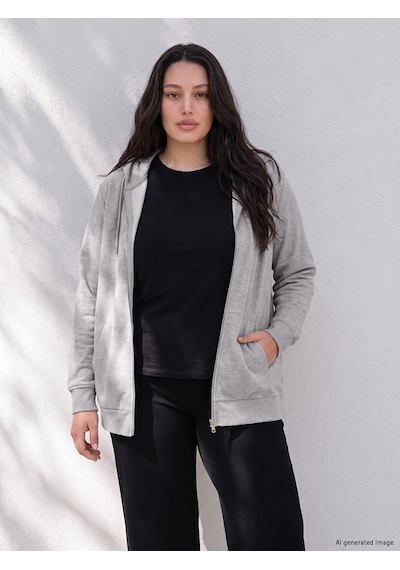Lcw Curve Gri Büyük Beden Kadın Fermuarlı Sweatshirt