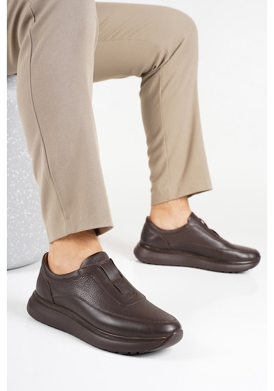 Fame Step Hakiki Deri Erkek Yürüyüş Ayakkabısı Casual Comfort Ayakkabı Günlük Rahat Taban Ortopedik Bağcıksız Ortopedik Ayakkabı Kahverengi Sneaker Genoa