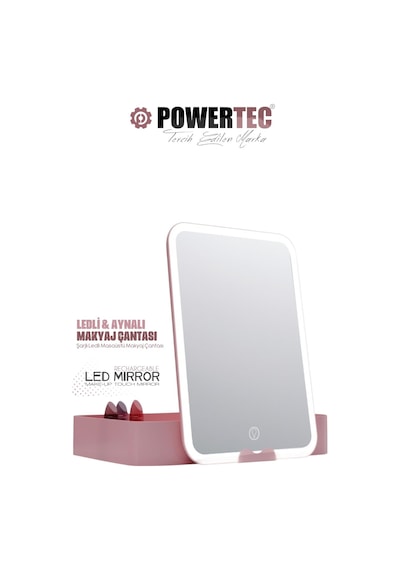 Powertec TR-130 Şarjlı Ledli & Aynalı Taşınabilir Makyaj Çantası Pembe