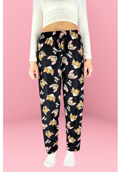 Farya Home Dreamy Soft Kadife Dokulu Desenli Süet Pijama Altı Pantolon Siyah