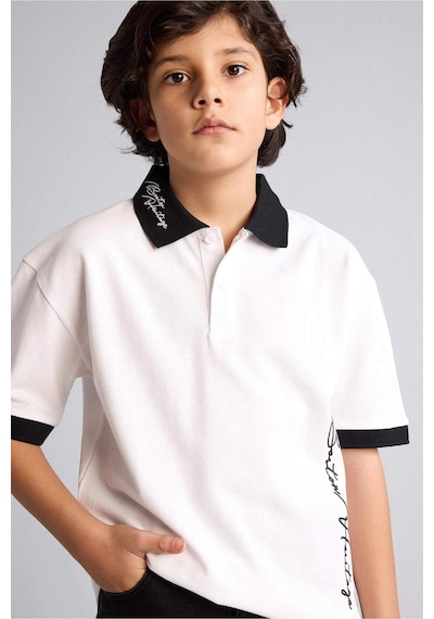 Defacto Oversıze Polo Yaka Pike Kısa Kollu Polo Tişört Erkek Çocuk G8669a826smwt34 Beyaz-wt34