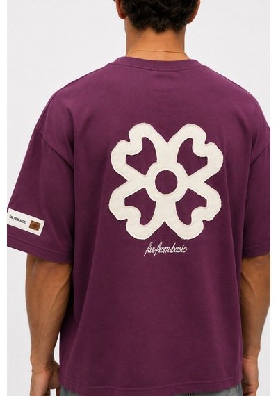 Respire Erkek Nakış Detaylı Oversize T-shirt Vişne