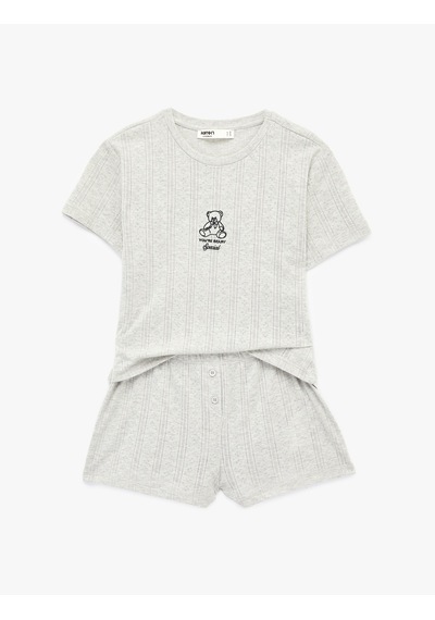Koton Kısa Kollu Bisiklet Yaka Ayıcık Detaylı Şortlu Pijama Takımı Gri Melanj 6slk40143mk Koton Kısa Kollu Bisiklet Yaka Ayıcık Detaylı Şortlu Pijama Takımı Gri Melanj 6slk40143mk