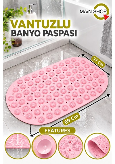 Kaydırmaz Duşakabin Banyo Ve Duş Paspası Masajlı Vantuzla Yapışır 37 X 69 Cm M-142 Pembe