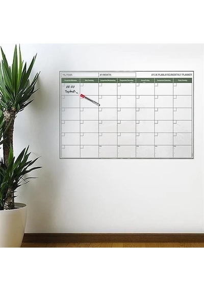 Manyetik Yapışkanlı Bir Aylık Program Planlayıcı Takvim 85x56 Cm Beyaz