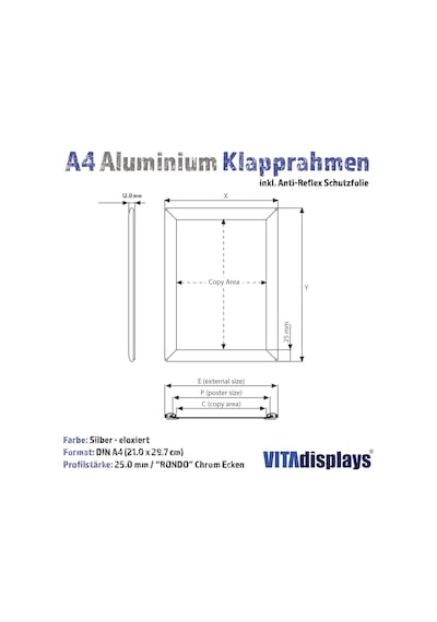Vıtadisplays 5'li Ekonomik Paket, Alüminyum Değiştirilebilir Çerçeve, Dın A4 Gümüş Rondo, Poster Çerçevesi, Ya Genel