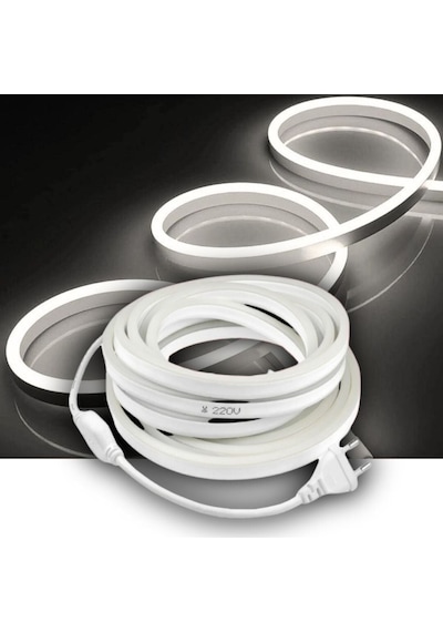 Beyaz Neon Şerit Led Fişli 220v Esnek Dış Mekan, Bahçe, Açık Alan Dekoratif Aydınlatma 5 Metre