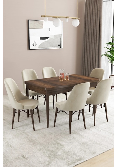Familieconcept Almira Serisi, Barok Ahşap Desen 80x132 Açılabilir Mdf Mutfak Masası Takımı 6 Adet Sandalye Krem Familieconcept Almira Serisi, Barok Ahşap Desen 80x132 Açılabilir Mdf Mutfak Masası Takımı 6 Adet Sandalye Krem