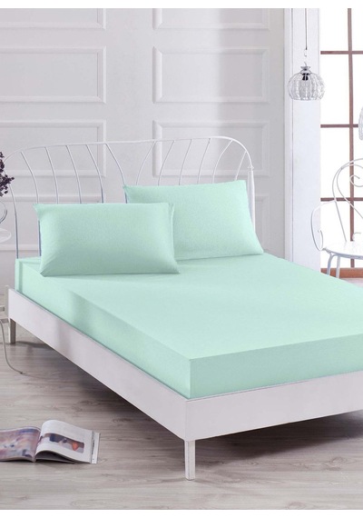 Çift Kişilik Ranforce Kumaş Lastikli Fitted Çarşaf Takımı Mint