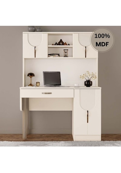 Açelya Mdf Kitaplıklı Dolaplı Çalışma Masası Krem