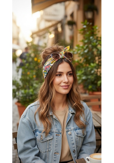 Serin Esinti Desen 55x55cm Bandana/fular Çok Renkli