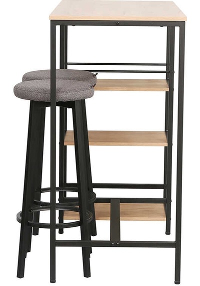 Step-up 2 Tabureli Yüksek Ayaklı Raflı Yemek Masası Ceviz/siyah 100x50x100 Ceviz
