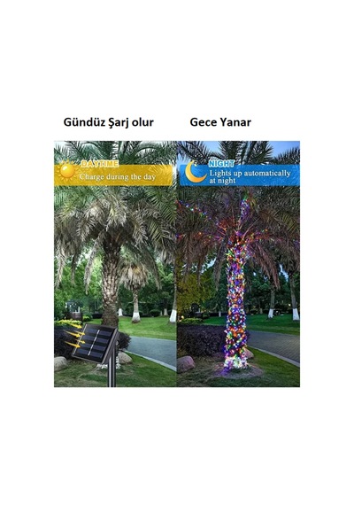 100 Ledli 12 Metre Solar Şerit Led Rgb Bahçe Dekorasyon Aydınlatma Led Renkli Işık Güneş Enerjili Diğer