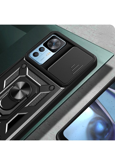 Xiaomi Mi 12t Kılıf Magnetik Standlı Kamera Korumalı Zore Sürgülü Vega Kapak Mavi