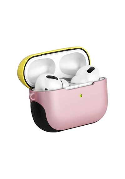 Apple AirPods Uyumlu Pro Kılıf Zore Shockproof Silikon Pembe-sarı