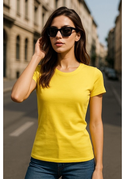 Kadın %100 Organik Pamuklu Relaxed Yıkamalı T-shirt Bisiklet Yaka Kısa Kollu Kadın Basic Tişört Çok Renkli