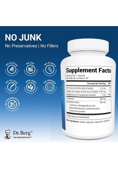 Dr. Berg L-theanine With Ashwa/gandha & L-tyrosine, Zinc & Manganese Adrenal Support Advanced 9-in-1