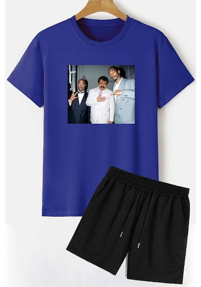 Uyguntarz Müslüm Baskılı Şort T-shirt Eşofman Takımı Mavi
