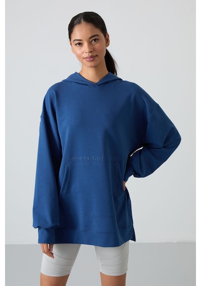 Tommy Life Parlament Balon Kol Yazı Nakışlı Kadın Oversize Tunik Sweatshirt - 97163 Parlament Mavisi