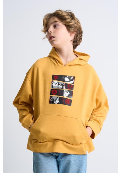 Alexandergardi Alexandergardı Kanguru Cepli Baskılı Kapüşonlu Çocuk Sweatshirt Hardal