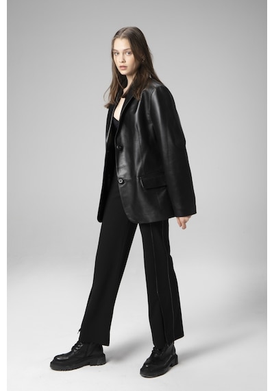 Siyah Dericlub Wm005 Blazer Kadın Deri Ceket
